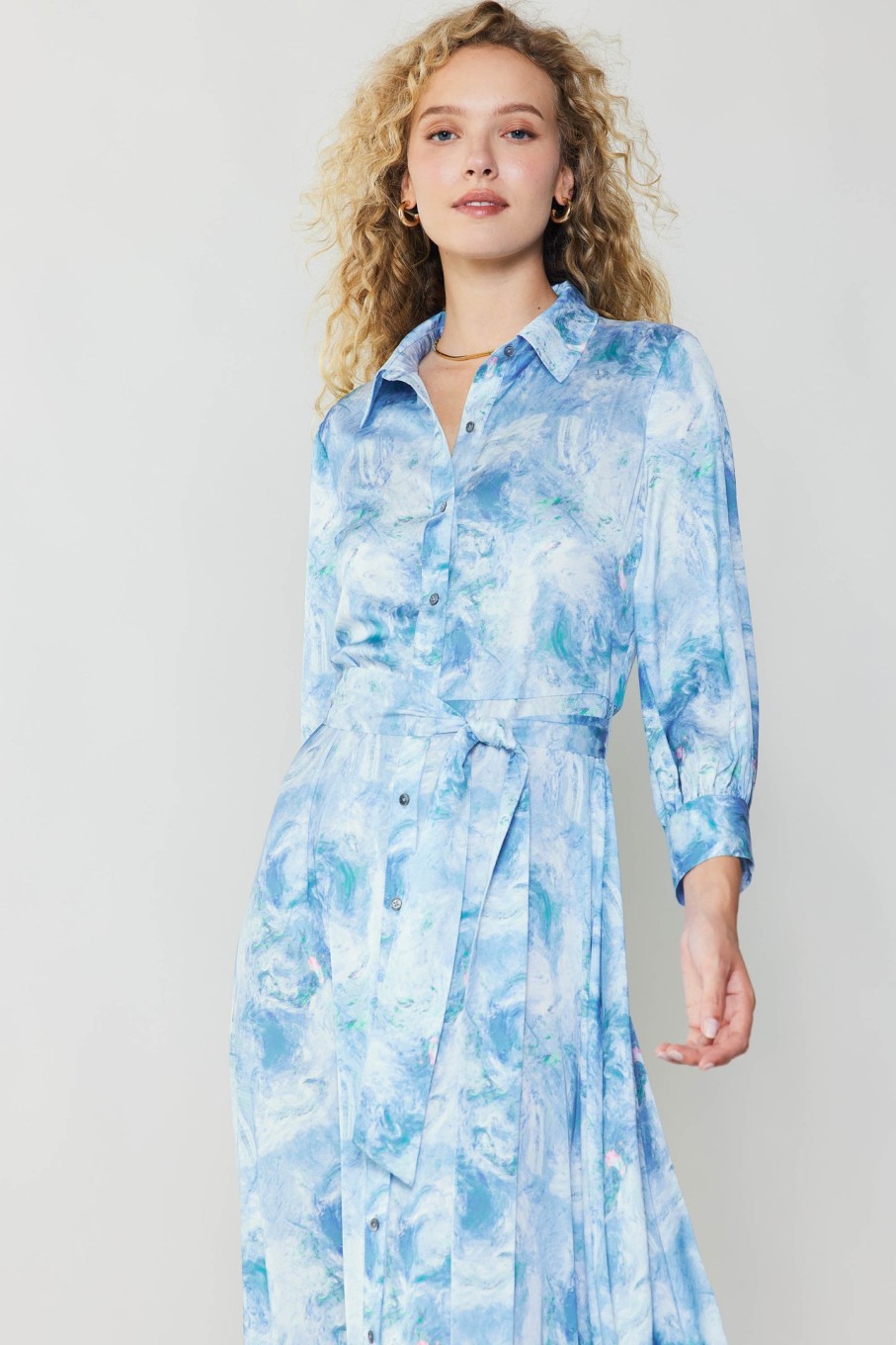CURRENT AIR Marbled Motif Buttondown Dress Maxi Dresses