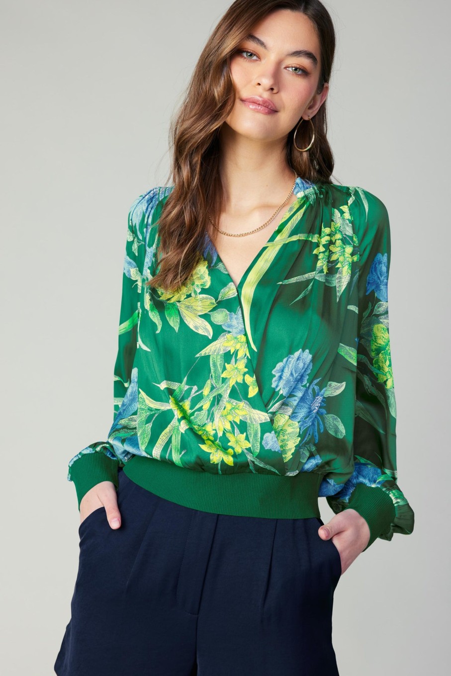 CURRENT AIR Floral Print Surplice Blouse Blouses
