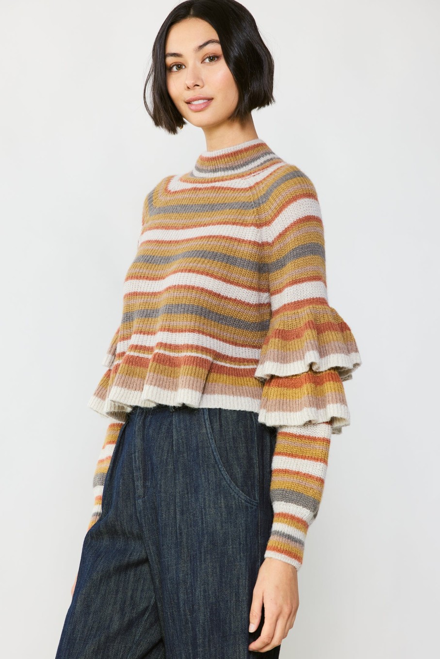 CURRENT AIR Striped Tiered Sleeve Sweater Sweaters