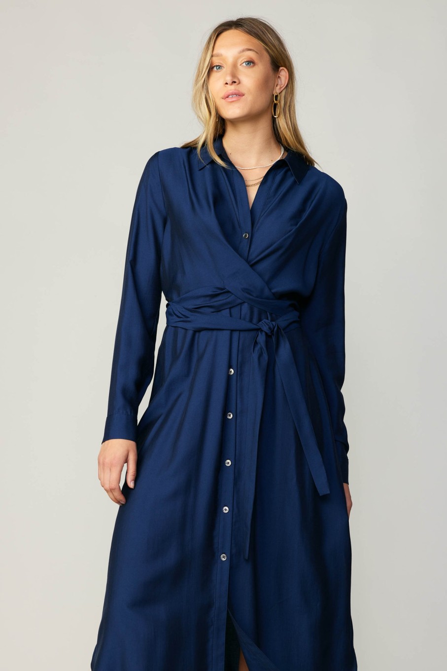 CURRENT AIR Wrap Tie Shirt Dress Midi Dresses