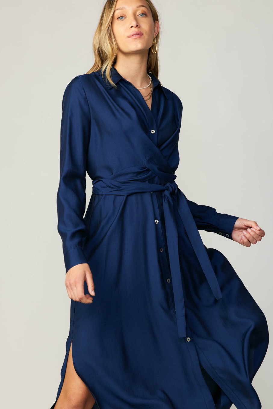CURRENT AIR Wrap Tie Shirt Dress Midi Dresses