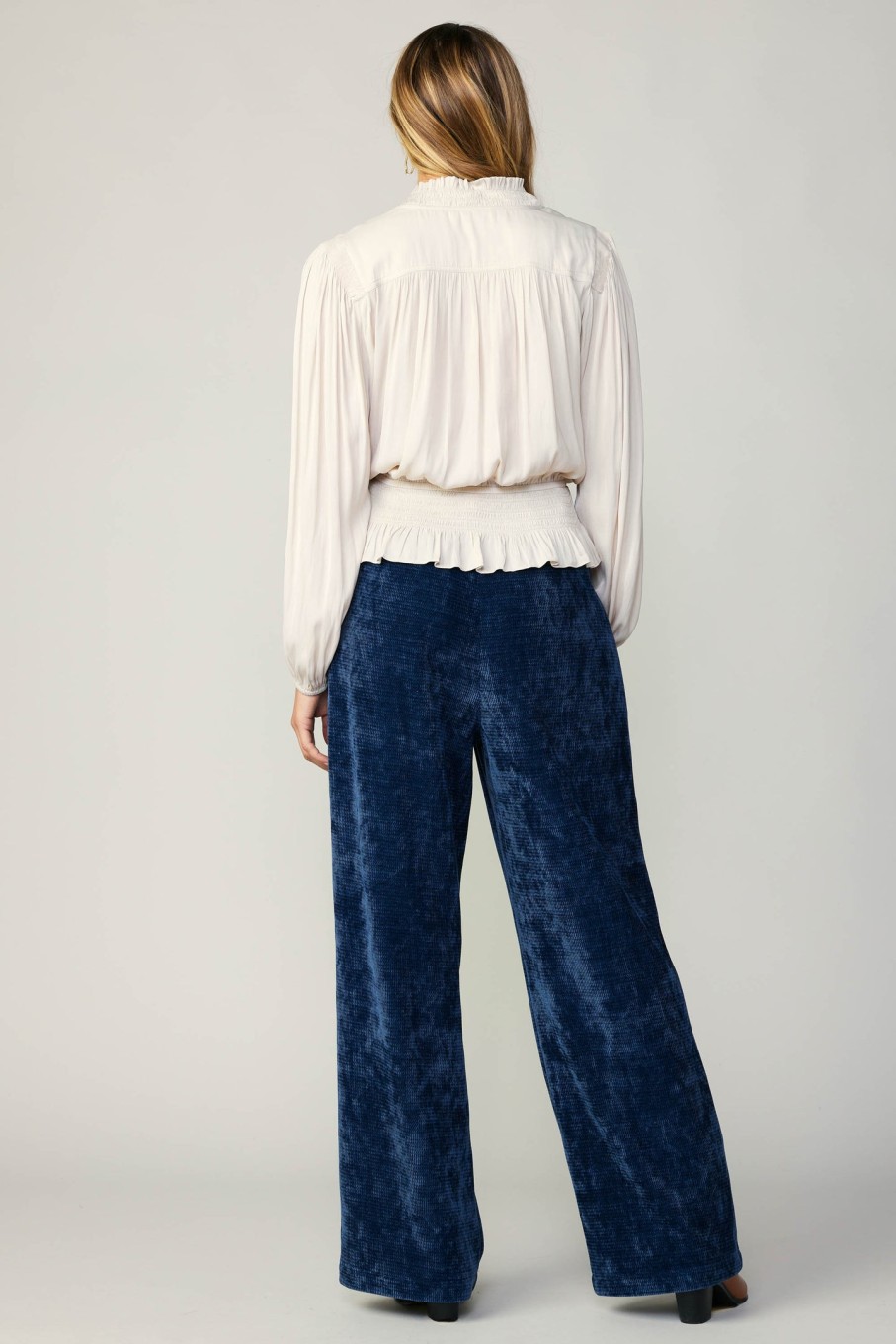 CURRENT AIR Peplum Collared Blouse Long Sleeve Tops