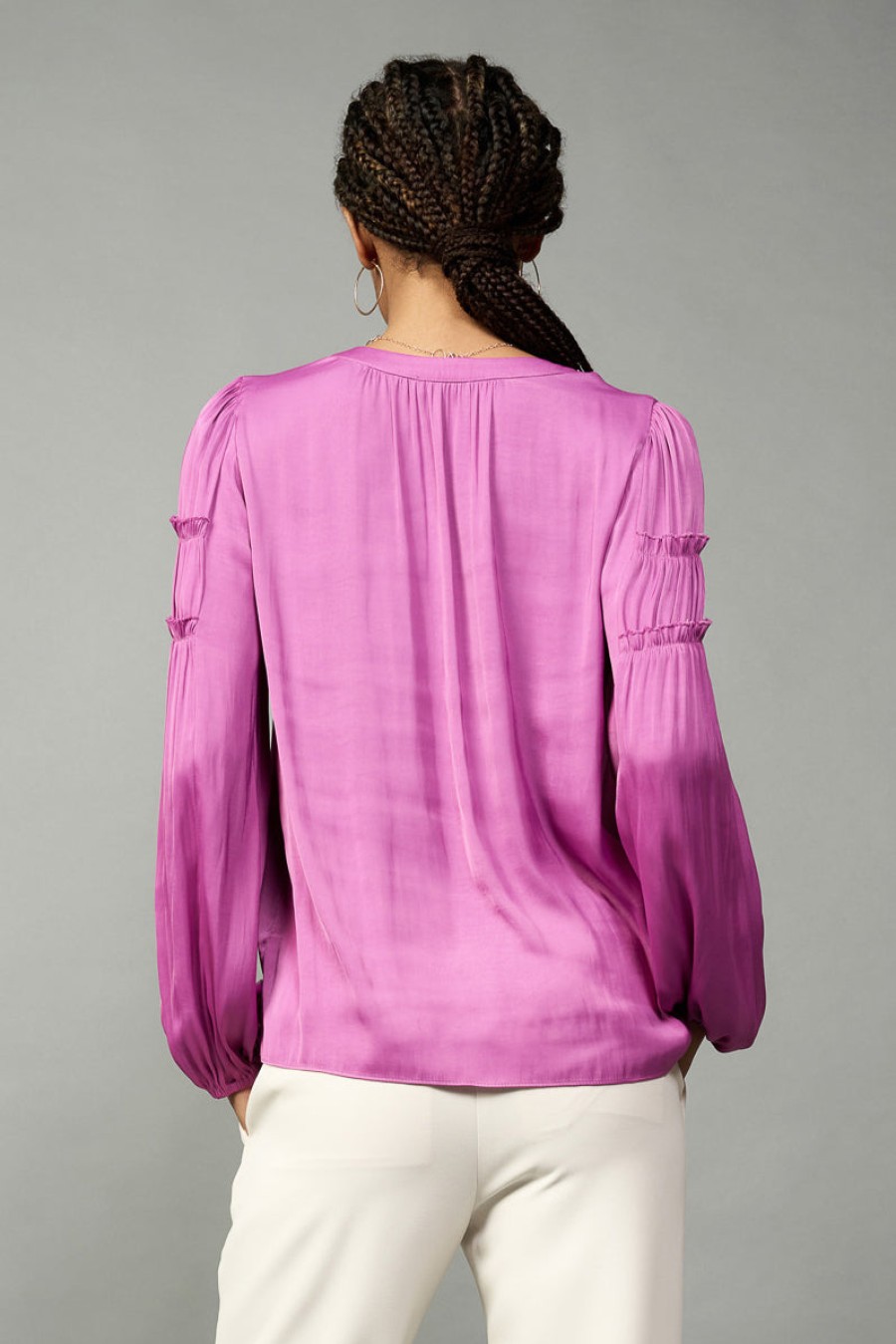 CURRENT AIR Tiered Ruffled Sleeve Blouse Long Sleeve Tops