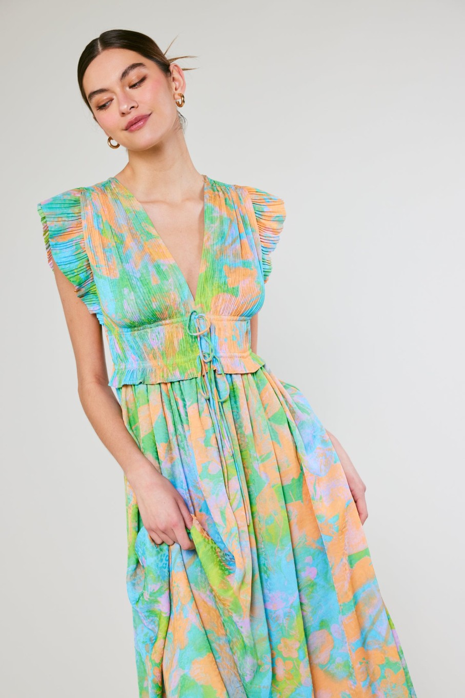 CURRENT AIR Mara Abstract Pleated Maxi Dress Maxi Dresses
