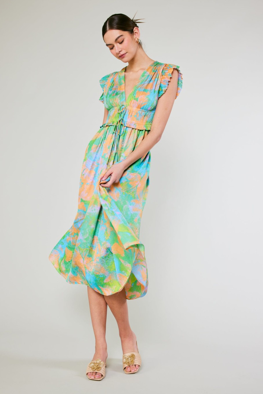 CURRENT AIR Mara Abstract Pleated Maxi Dress Maxi Dresses
