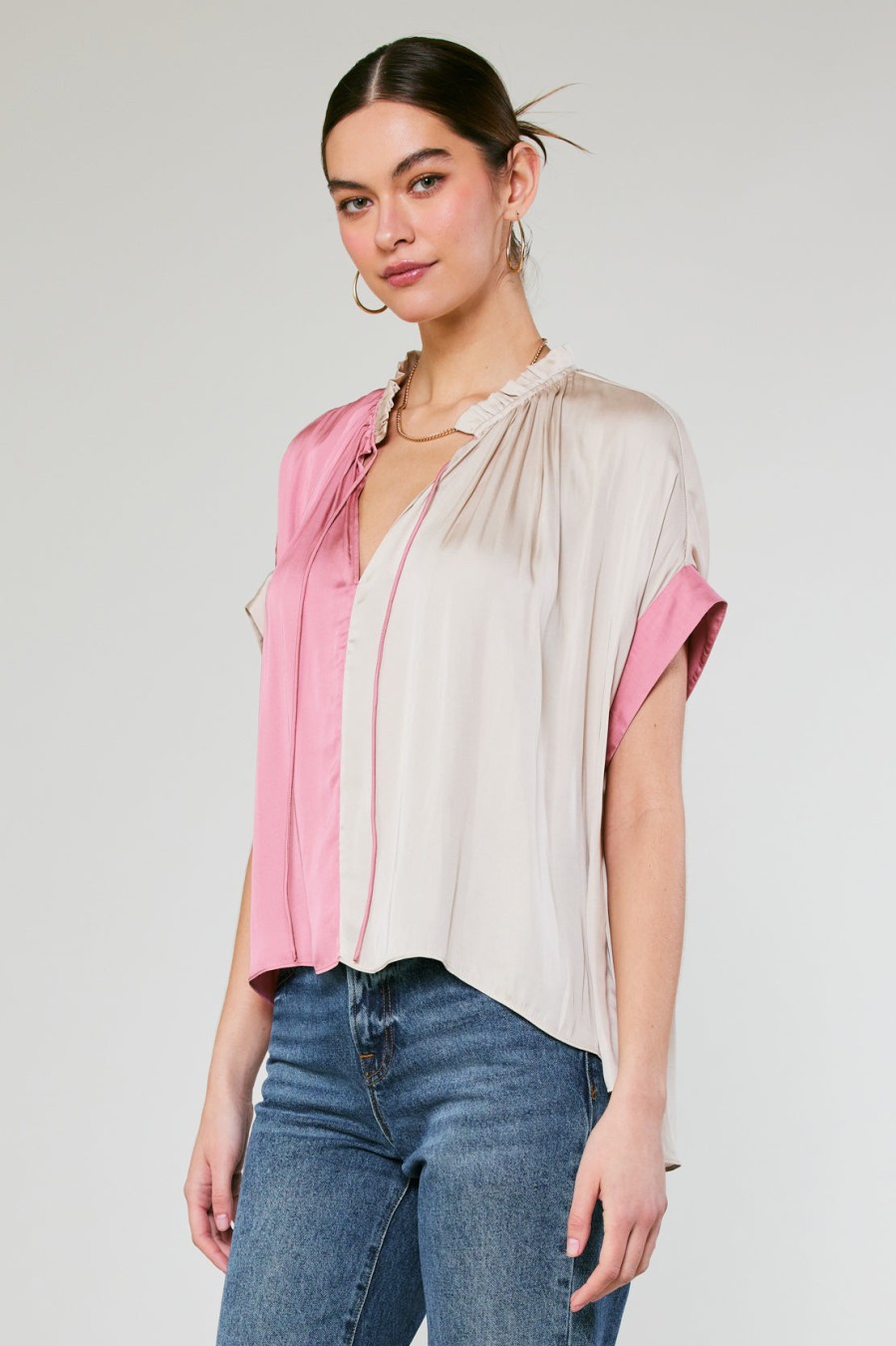 CURRENT AIR Colorblock Contrast Top Blouses