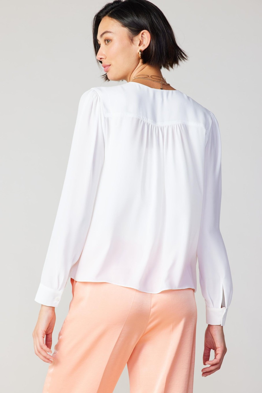 CURRENT AIR Pleat Detail Buttondown Shirt Long Sleeve Tops