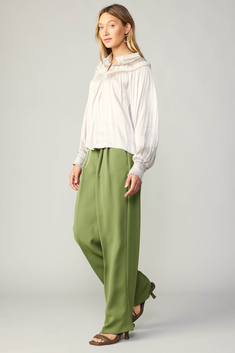 CURRENT AIR Ruffled Yoke Blouse Long Sleeve Tops