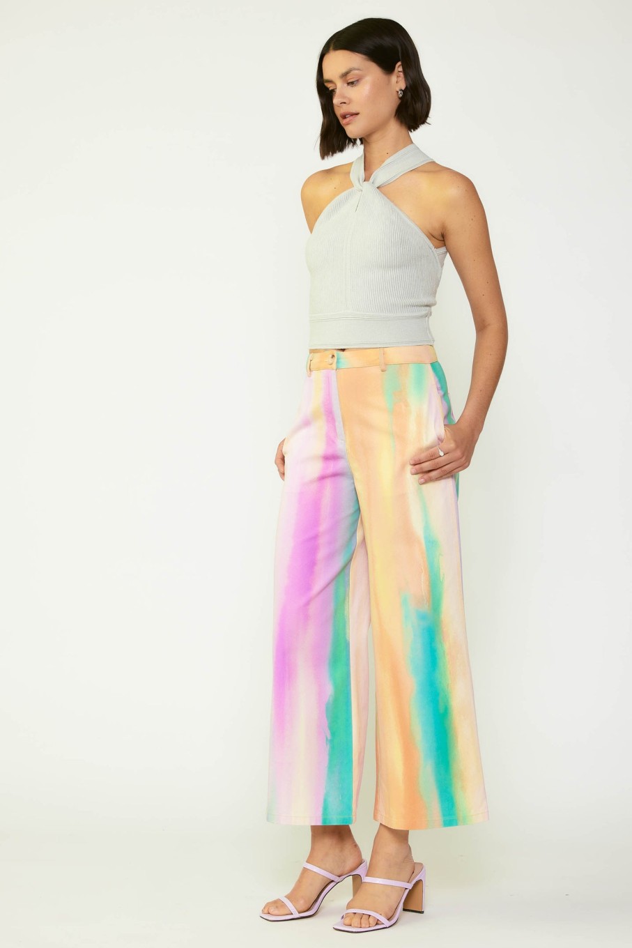CURRENT AIR Rainbow Painterly Wide Leg Pants Pants