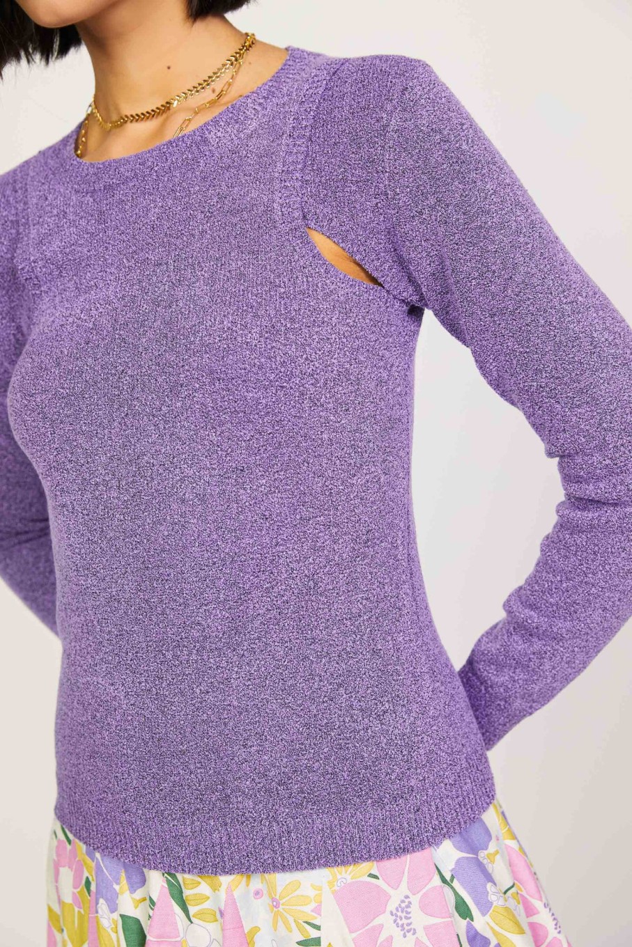 CURRENT AIR Cutout Marled Knit Sweater Long Sleeve Tops