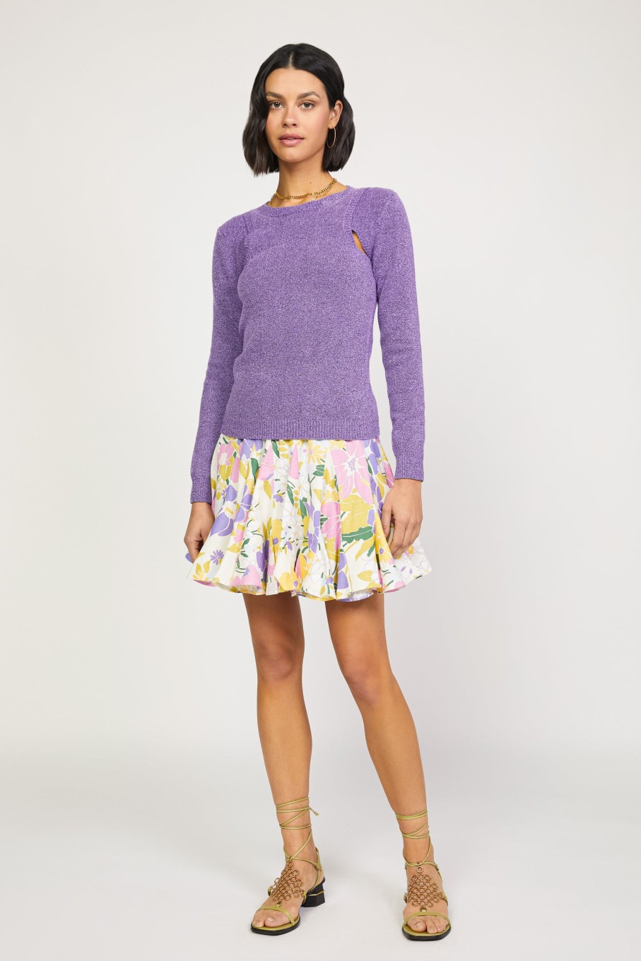 CURRENT AIR Cutout Marled Knit Sweater Long Sleeve Tops