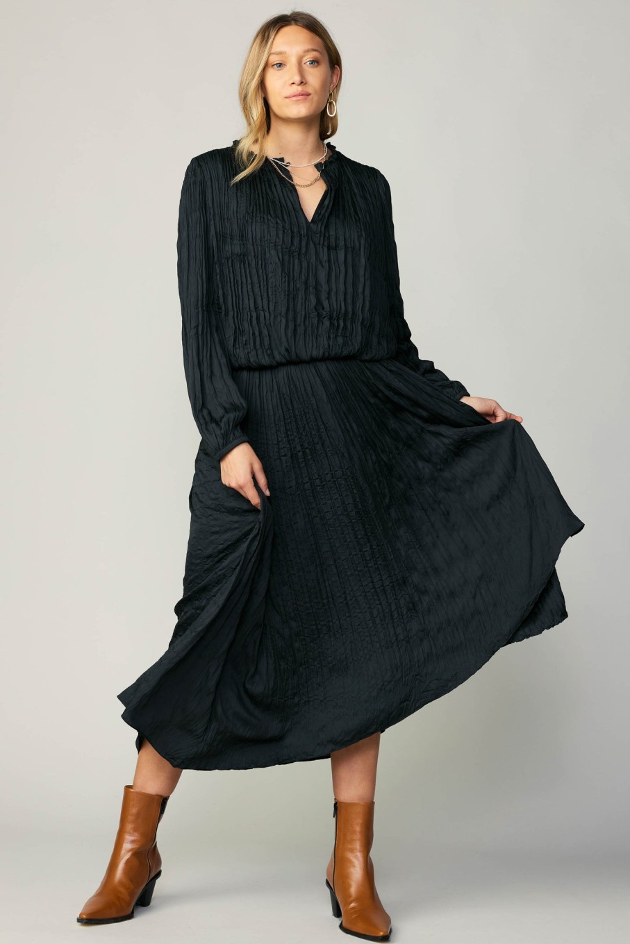 CURRENT AIR Crinkle Plisse Midi Skirt Sets