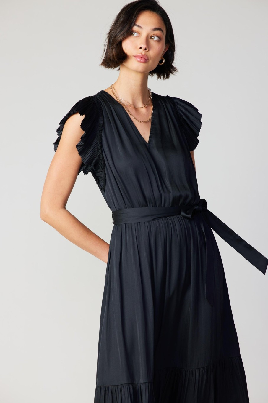 CURRENT AIR Natalia Flutter Sleeve Dress Midi Dresses
