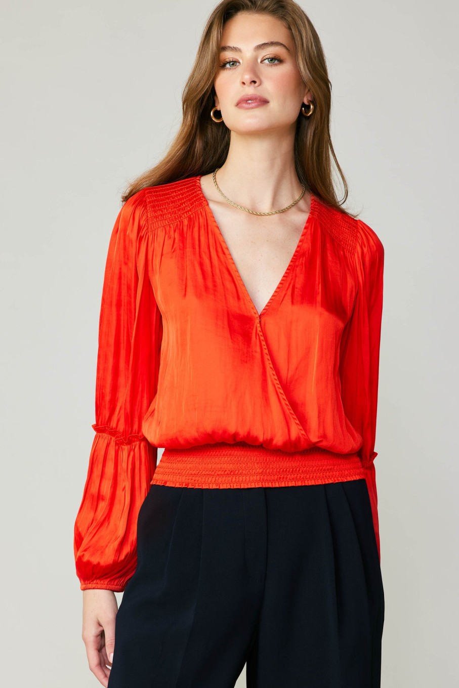 CURRENT AIR Pleated Surplice Blouse Blouses