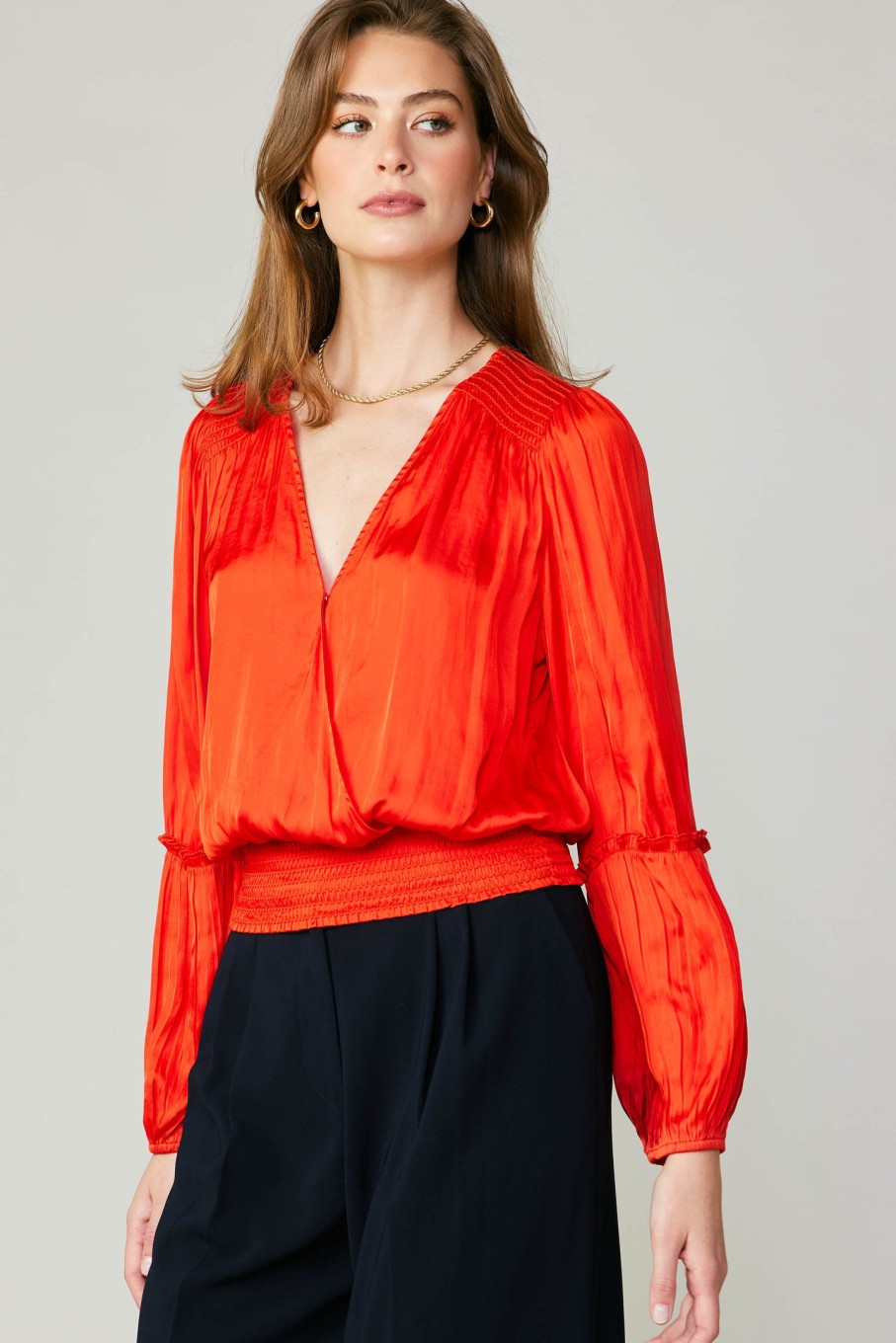 CURRENT AIR Pleated Surplice Blouse Blouses