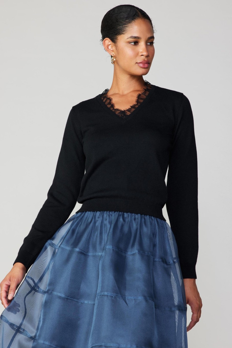 CURRENT AIR Lace Collar Sweater Top Sweaters