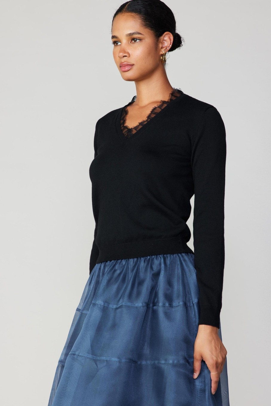 CURRENT AIR Lace Collar Sweater Top Sweaters