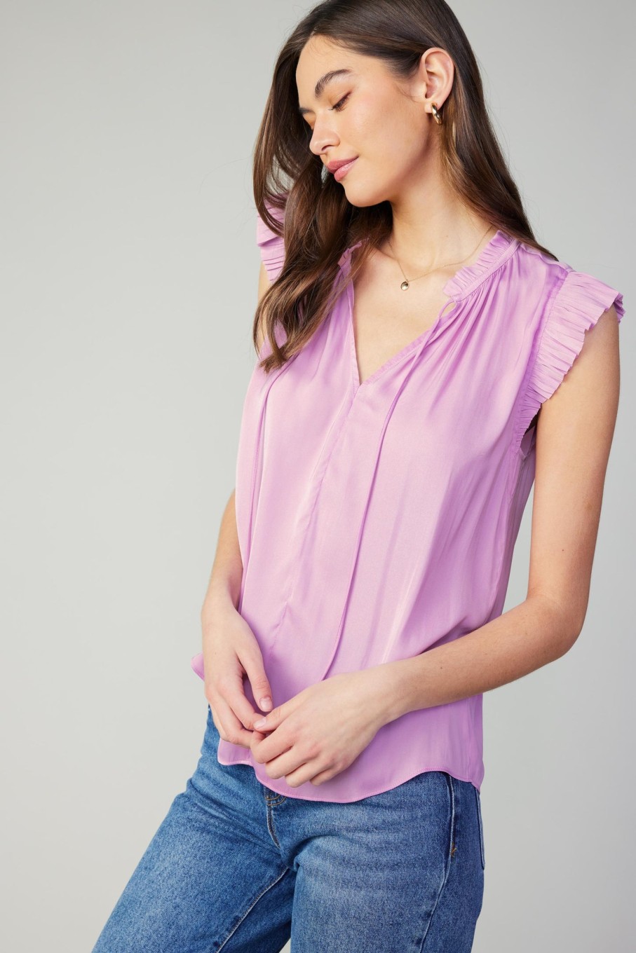 CURRENT AIR Margot Pleated Sleeve Blouse Sleeveless Tops