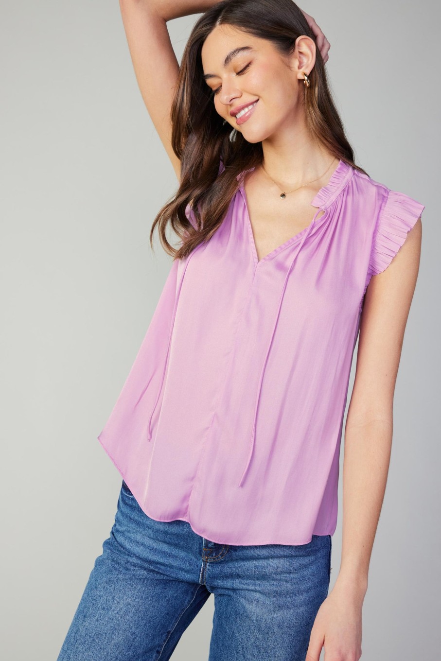 CURRENT AIR Margot Pleated Sleeve Blouse Sleeveless Tops