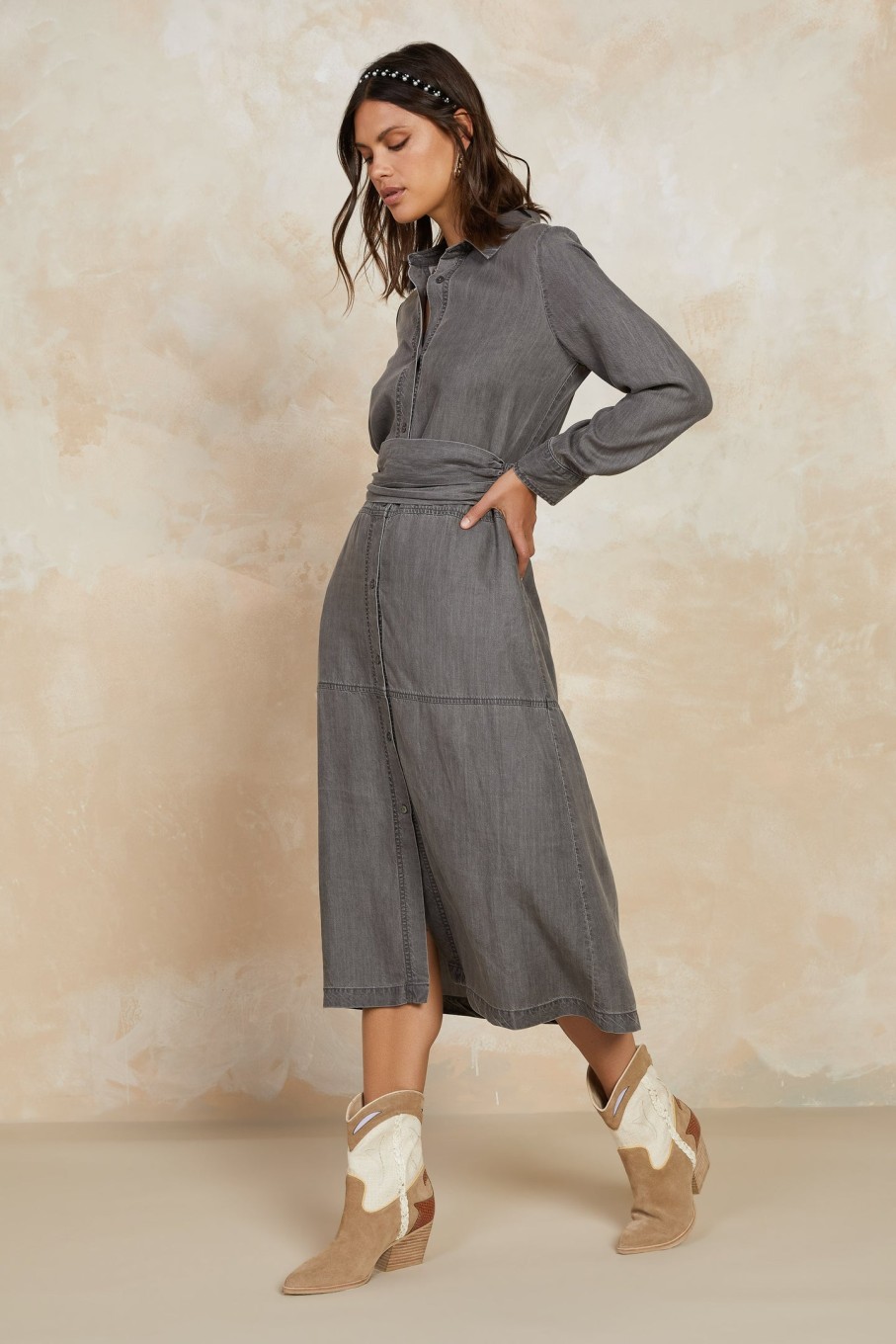 CURRENT AIR Chambray Shirt Dress Midi Dresses