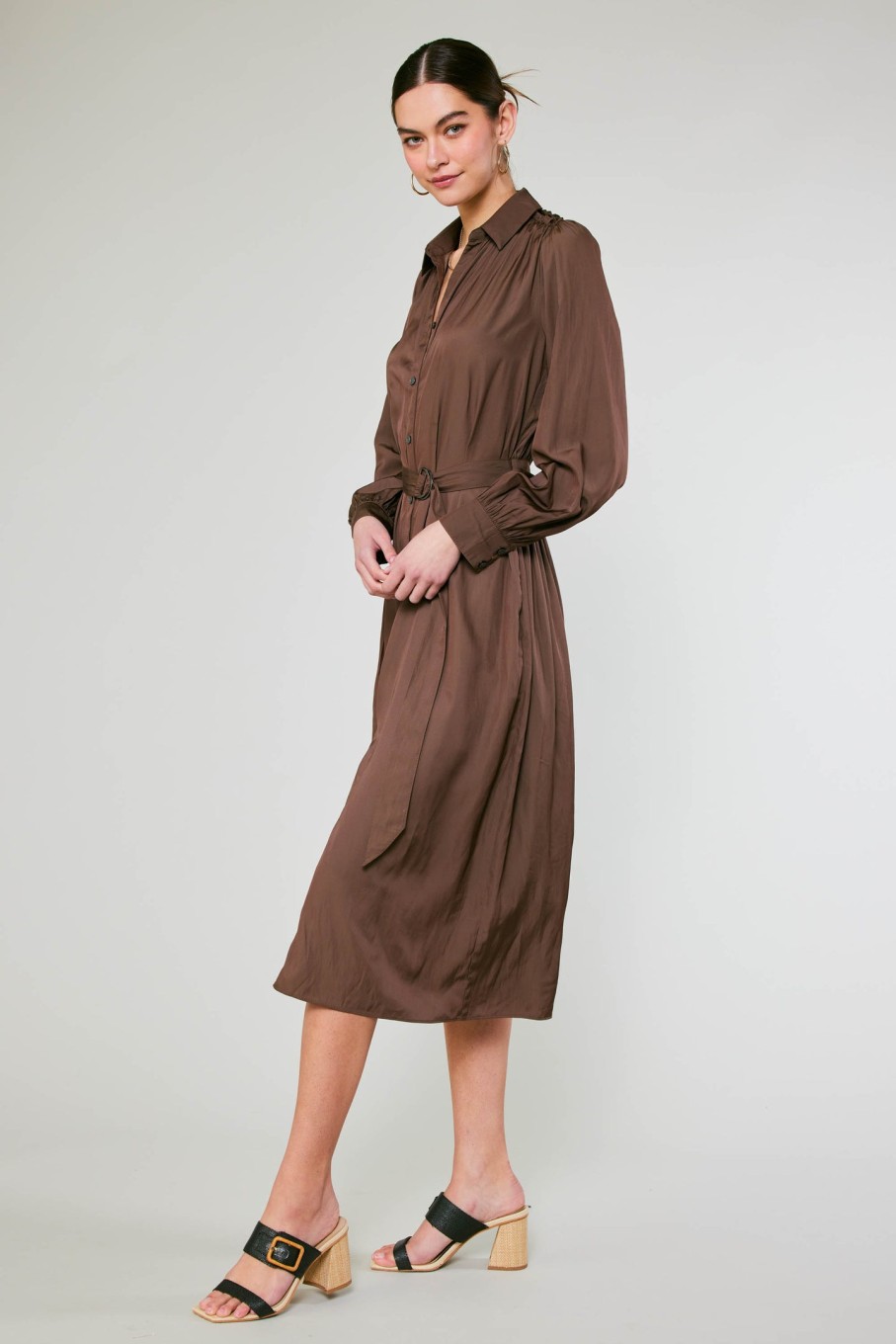 CURRENT AIR Belted Buttondown Shirt Dress Midi Dresses