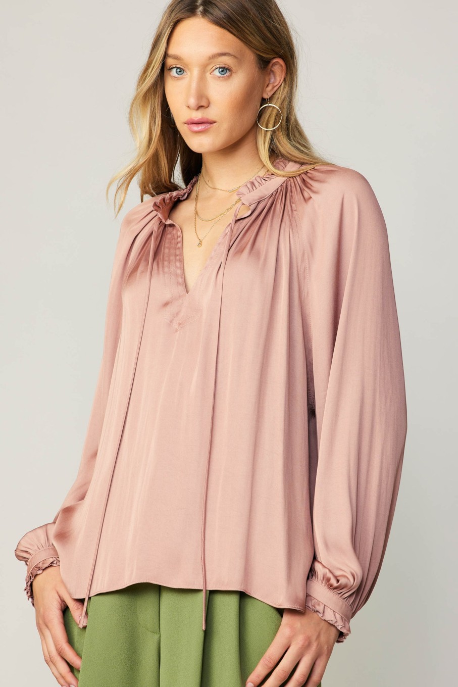 CURRENT AIR Ruffled Cuff Blouse Long Sleeve Tops
