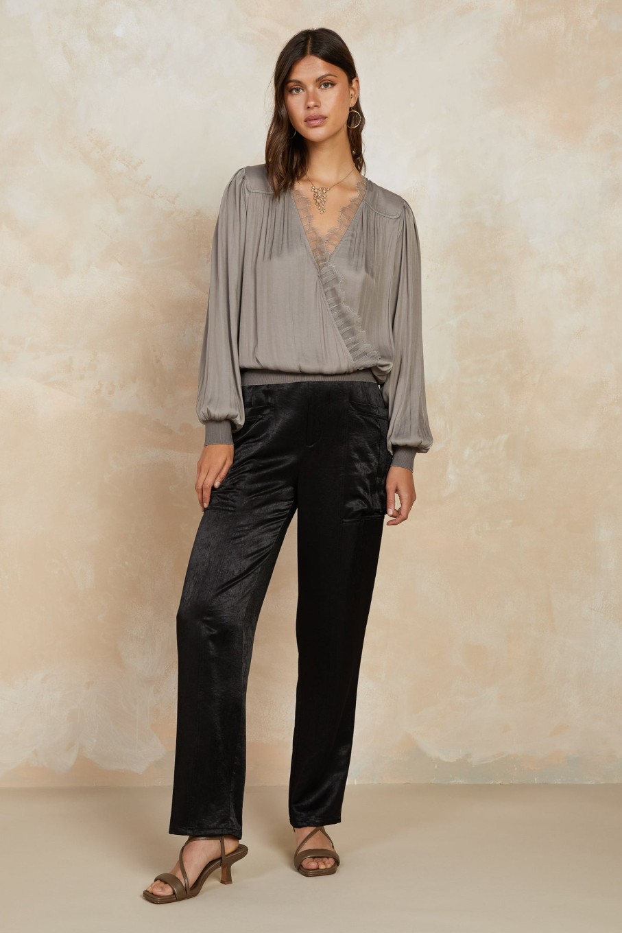 CURRENT AIR Satin Straight Leg Pants Pants