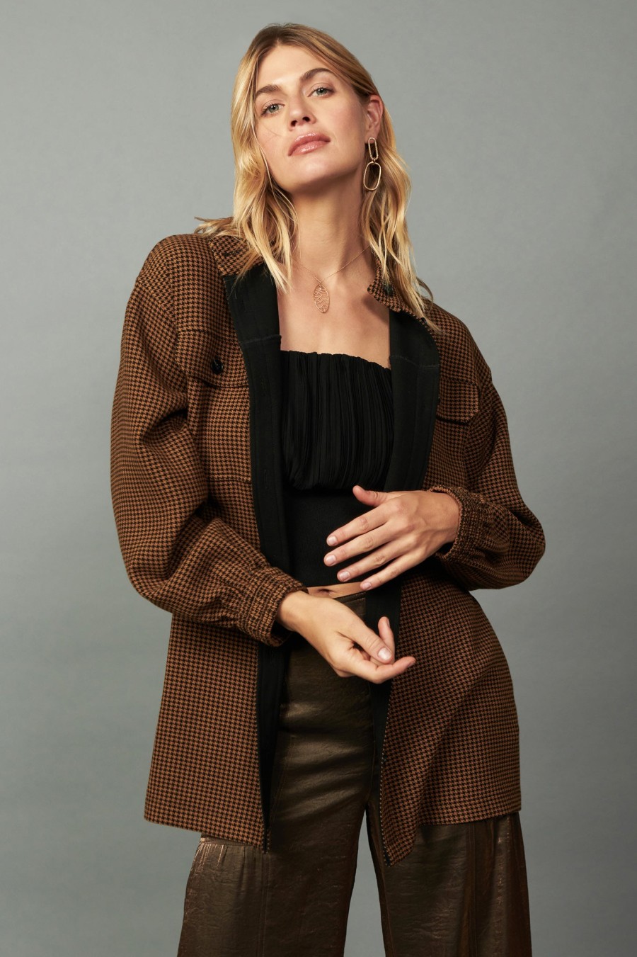 CURRENT AIR Houndstooth Oversized Jacket Coats & Jackets