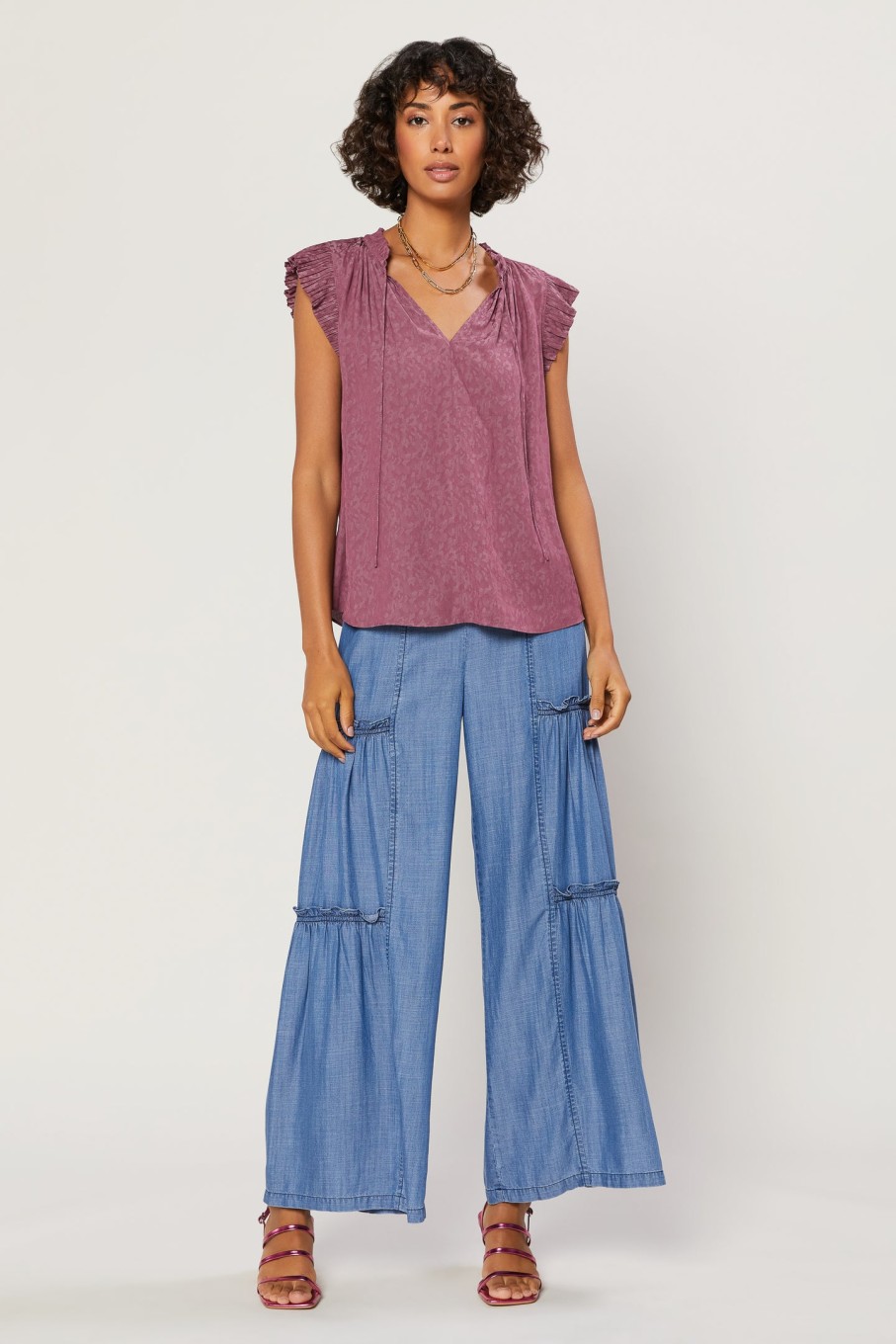 CURRENT AIR Margot Jacquard Pleated Sleeve Blouse Blouses