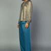 CURRENT AIR Metallic Foil Blouse Long Sleeve Tops