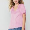 CURRENT AIR Ruffled Cuff Blouse Short Sleeve Tops