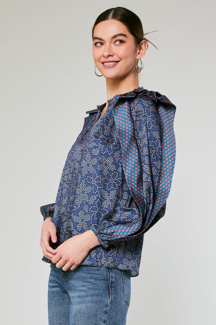 CURRENT AIR Floral Constellation Blouse Long Sleeve Tops