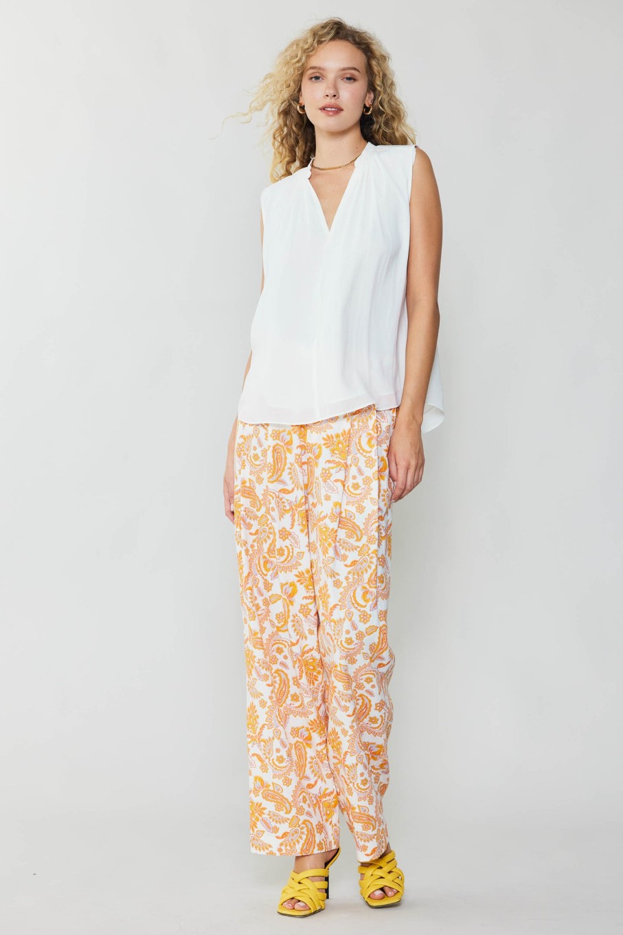 CURRENT AIR Shirred Sleeveless Top Blouses