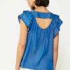 CURRENT AIR Chambray Back Cutout Top Blouses