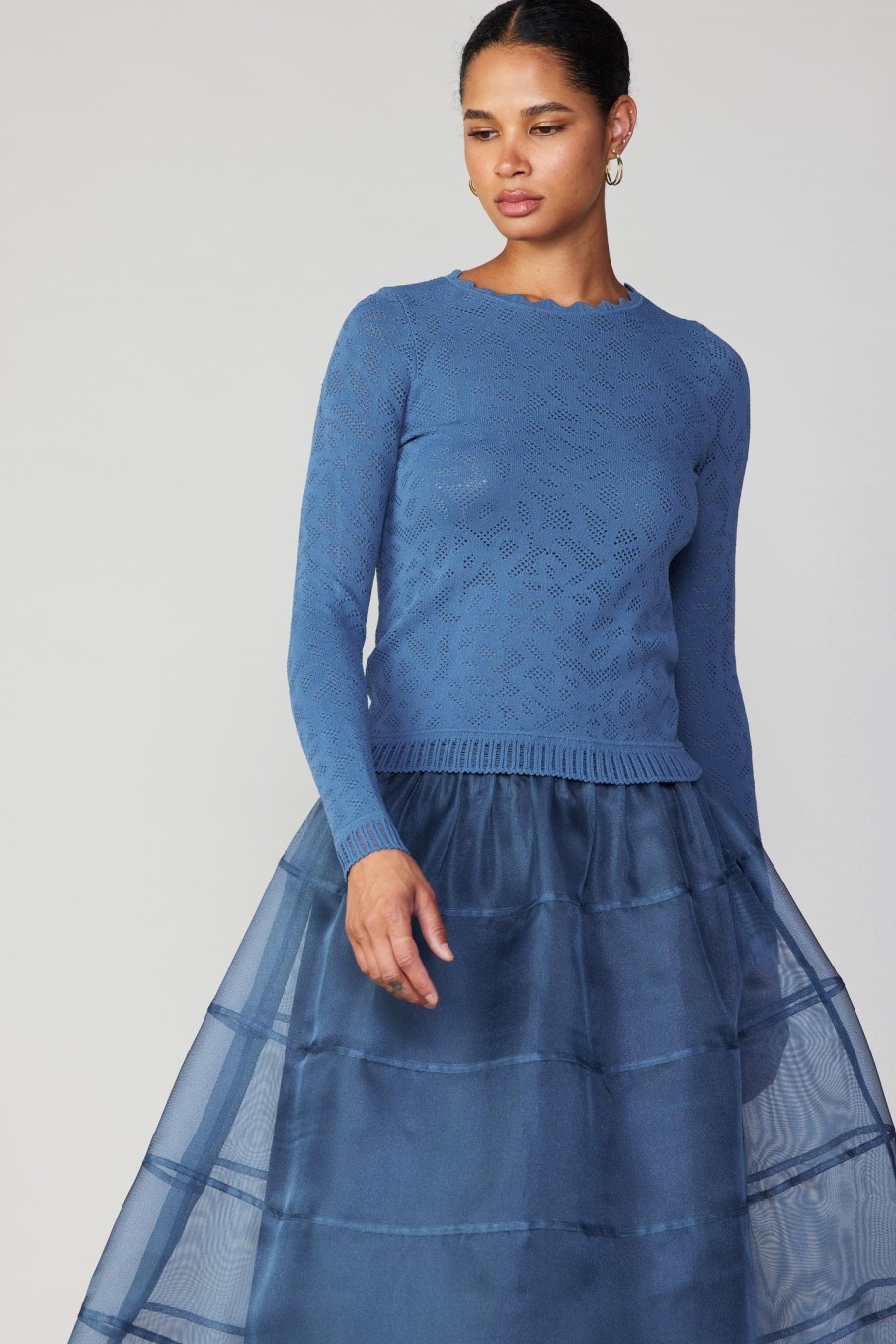 CURRENT AIR Scalloped Knit Top Knitwear