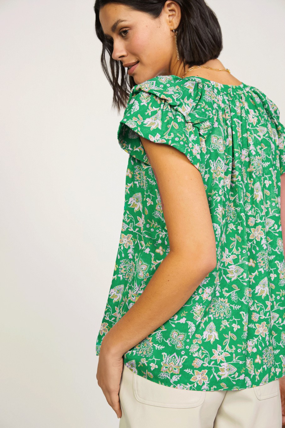 CURRENT AIR Aria Floral Tiered Sleeve Top Short Sleeve Tops
