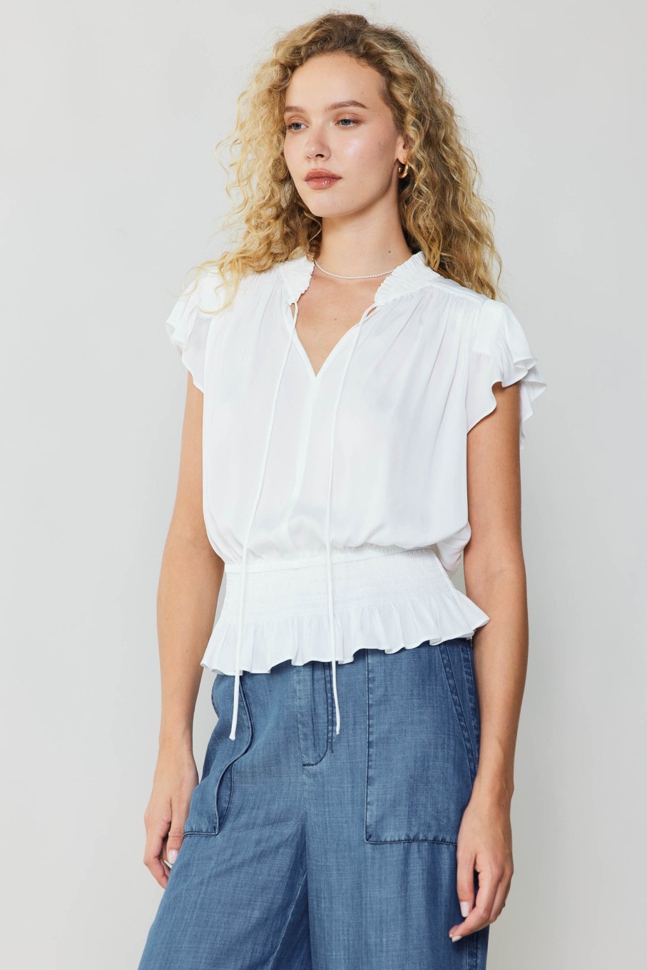 CURRENT AIR Blair Smocked Top Short Sleeve Tops