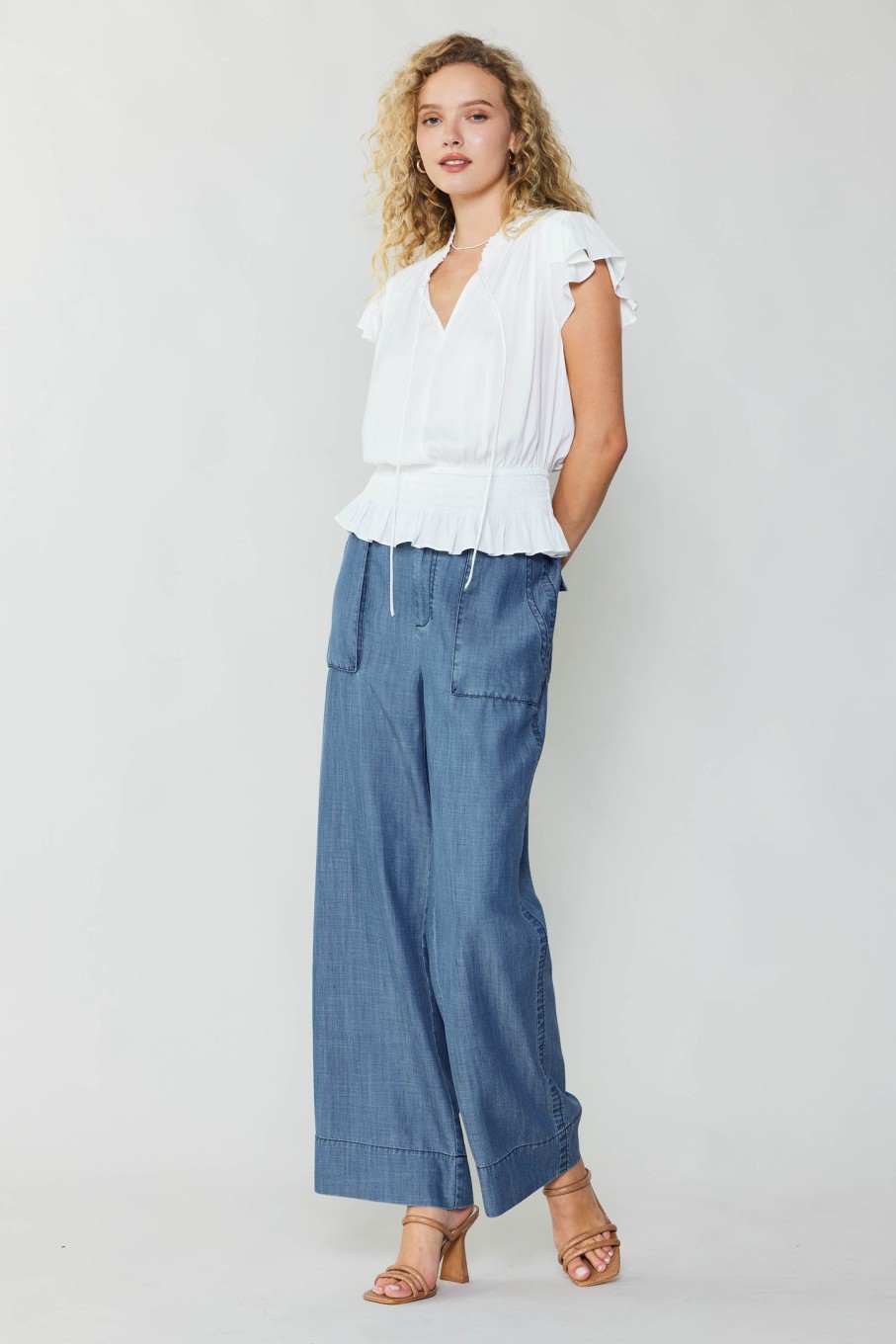 CURRENT AIR Blair Smocked Top Short Sleeve Tops