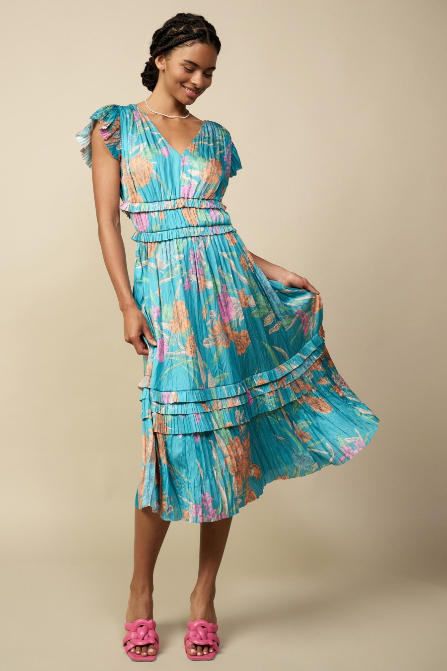 CURRENT AIR Sereia Botanical Motif Midi Dress Midi Dresses