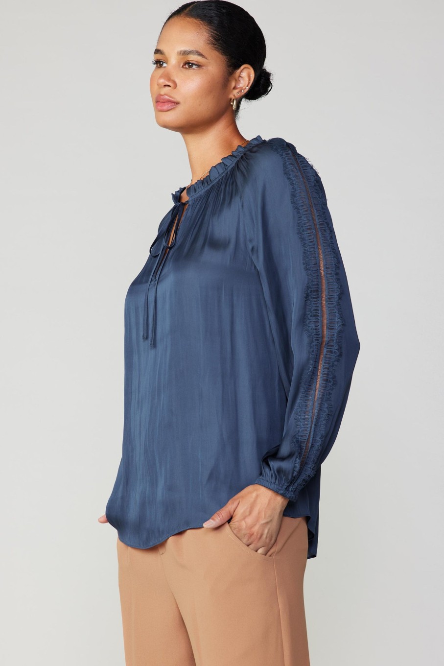 CURRENT AIR Lace Panel Blouse Blouses