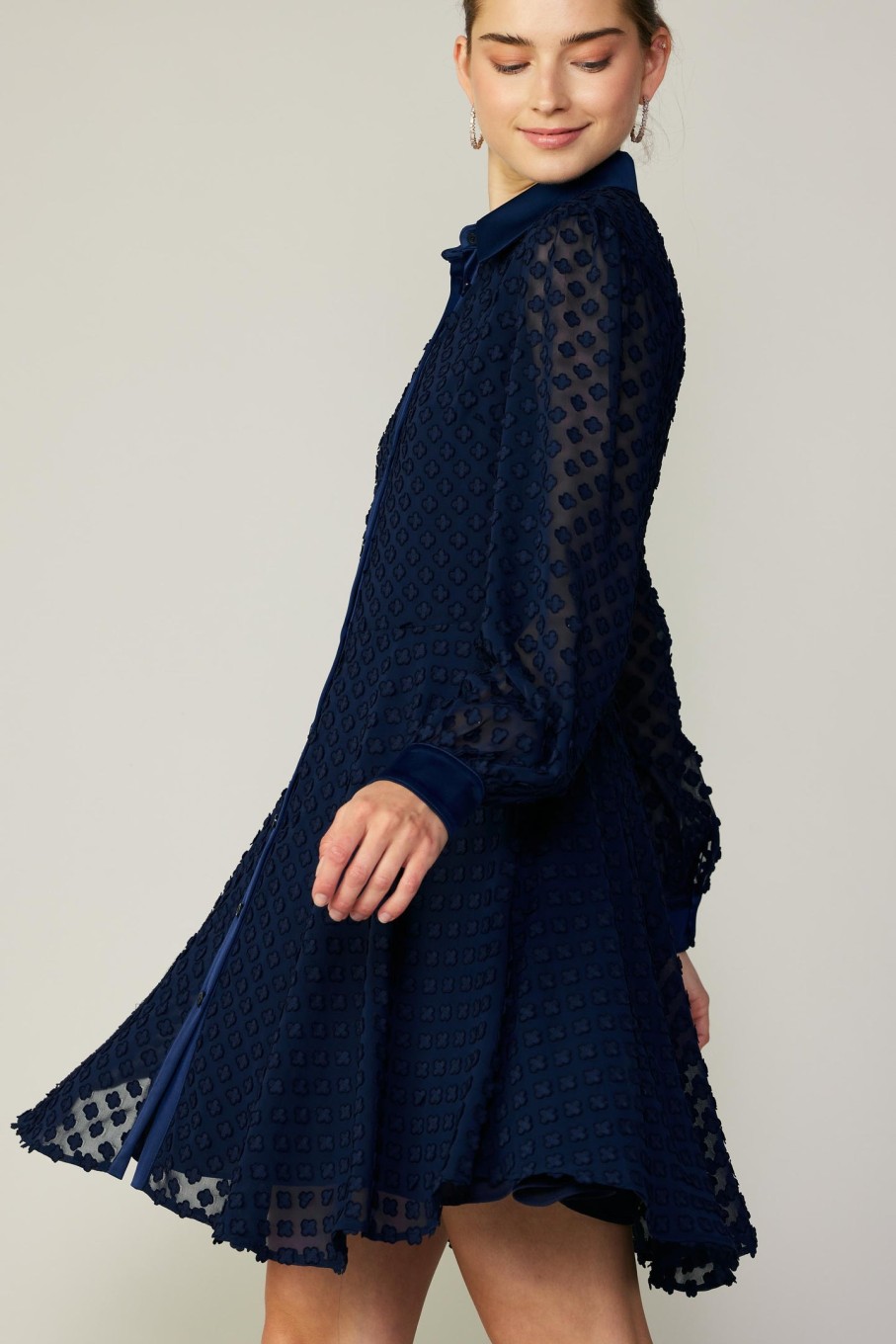 CURRENT AIR Textured Floral Jacquard Shirt Dress Mini Dresses