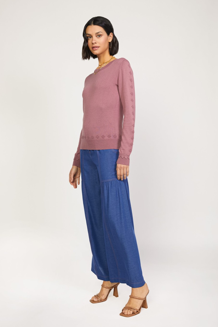 CURRENT AIR Embroidered Stitch Sleeve Sweater Sweaters