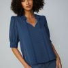 CURRENT AIR Striped Structured Sleeve Blouse Short Sleeve Tops