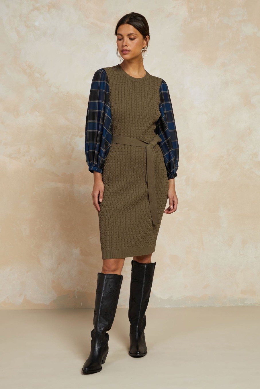 CURRENT AIR Plaid Sleeve Knit Dress Coats & Jackets