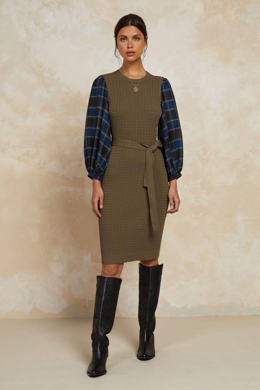 CURRENT AIR Plaid Sleeve Knit Dress Coats & Jackets