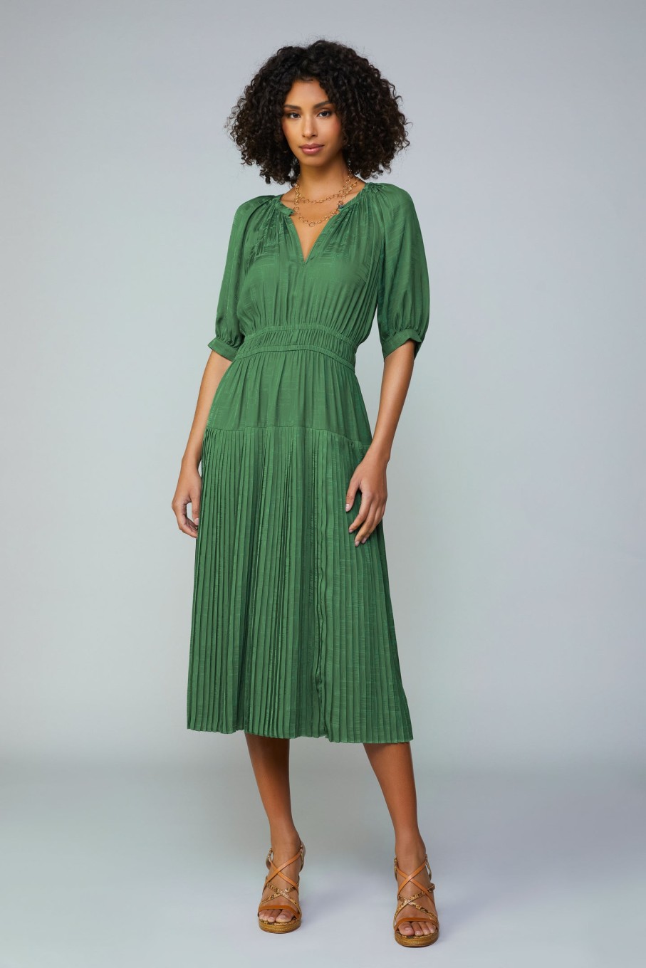 CURRENT AIR Pleated Skirt Jacquard Midi Dress Midi Dresses