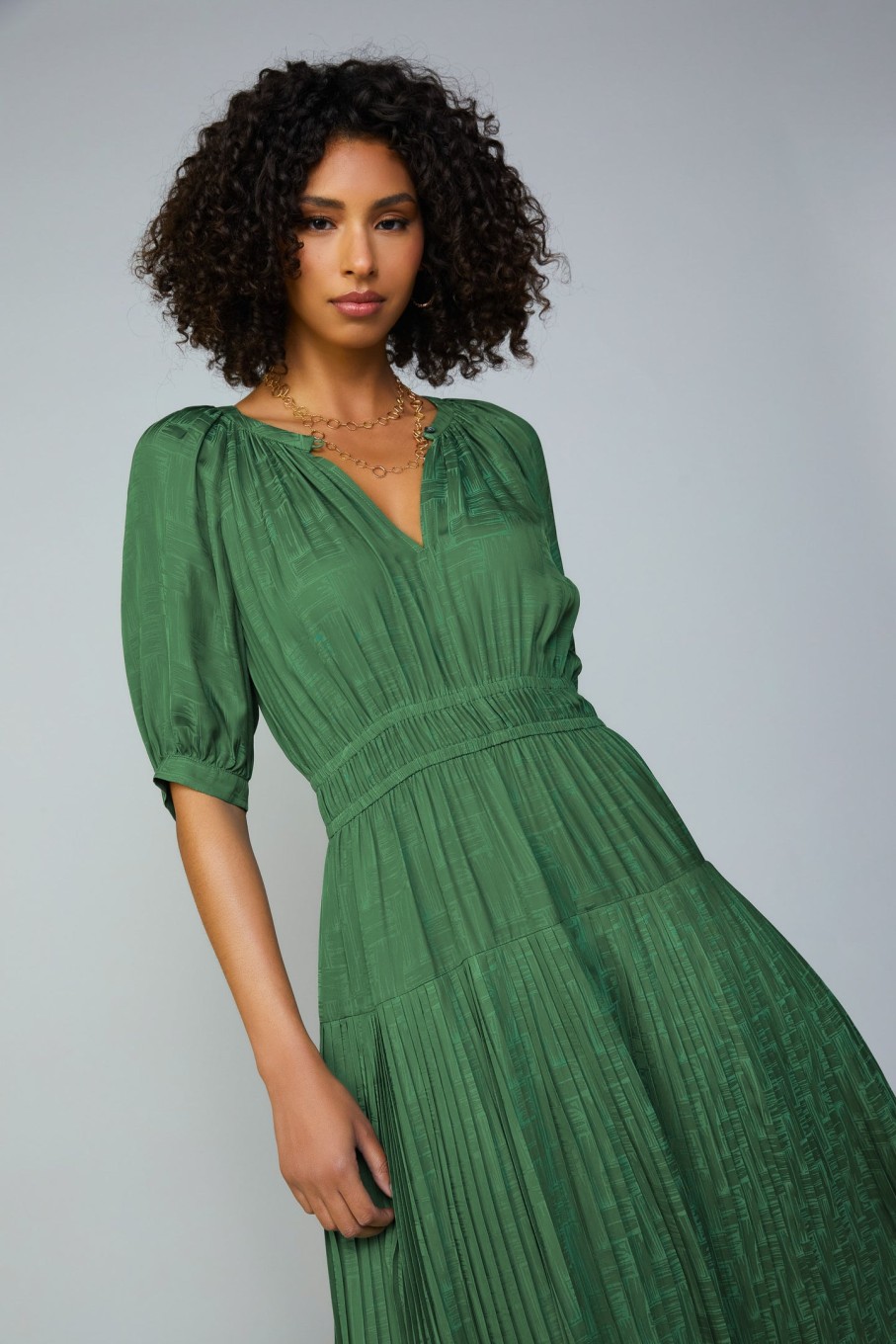 CURRENT AIR Pleated Skirt Jacquard Midi Dress Midi Dresses
