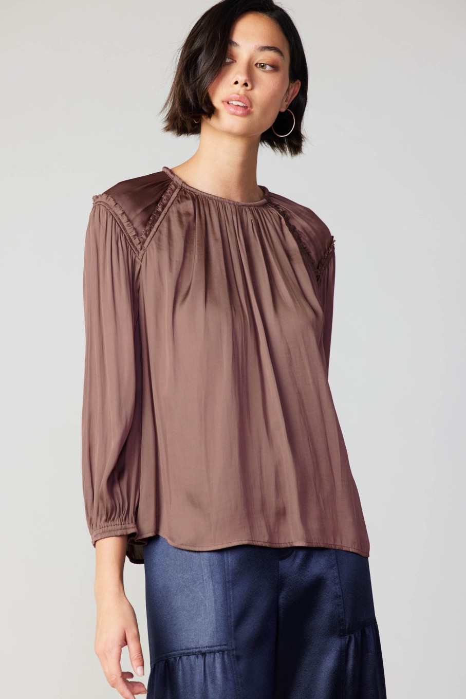 CURRENT AIR Round Neck Ruffled Top Sets