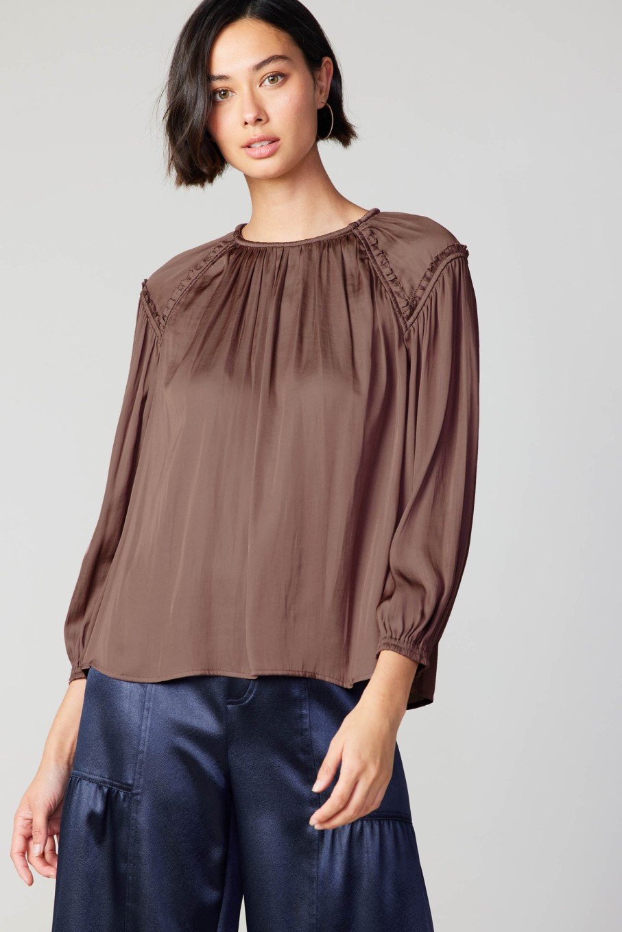 CURRENT AIR Round Neck Ruffled Top Sets