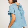 CURRENT AIR Floral Ruffled Tie Back Blouse Short Sleeve Tops
